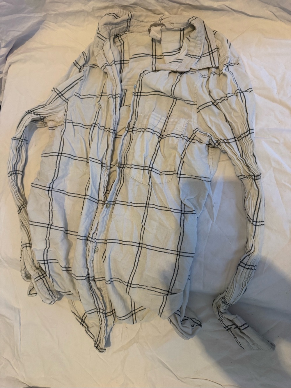 H&M White Button-Down Shirt with Black Windowpane Check